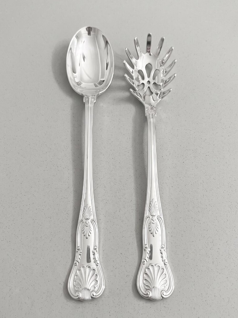 Vintage Italy Kings Pattern Silverplate Serving Spoon & Spaghetti Pasta Server